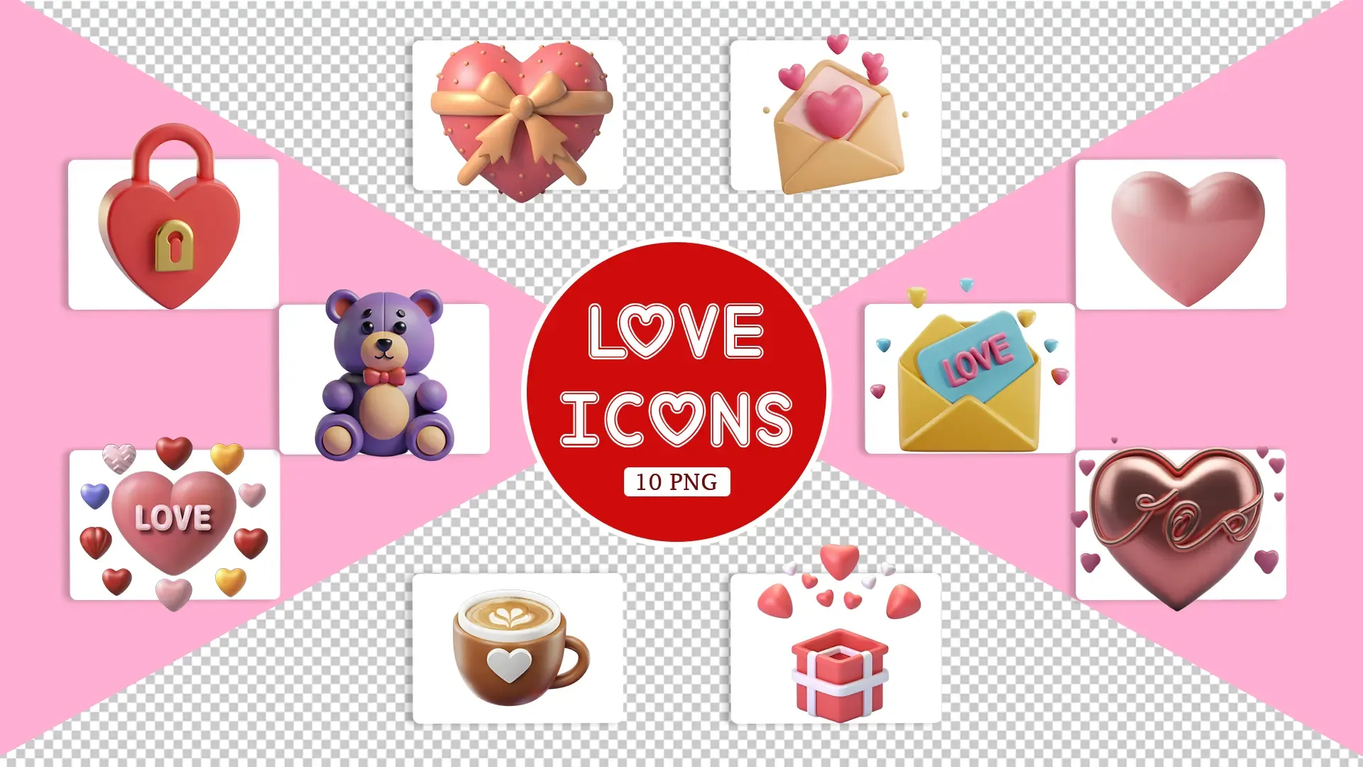 Romantic 3D Valentine Themed Icons
